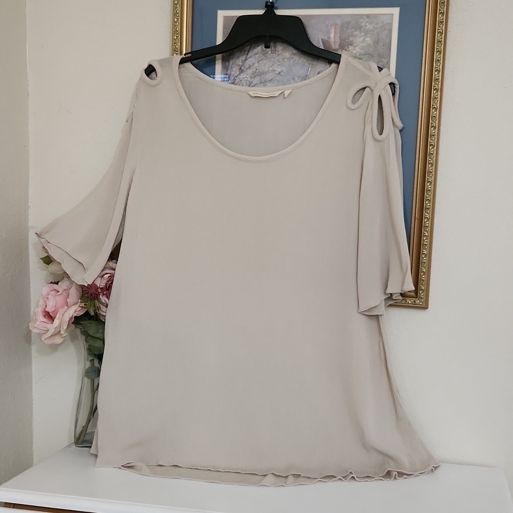 Soft Surroundings Size large Flowy Top With Open Bow Detail Lagenlook Coastal - Picture 4 of 12